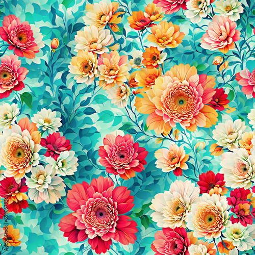 Colorful Hippie Flower Power Seamless Pattern Colorful Digital Background Floral Design - ai generated © amonallday