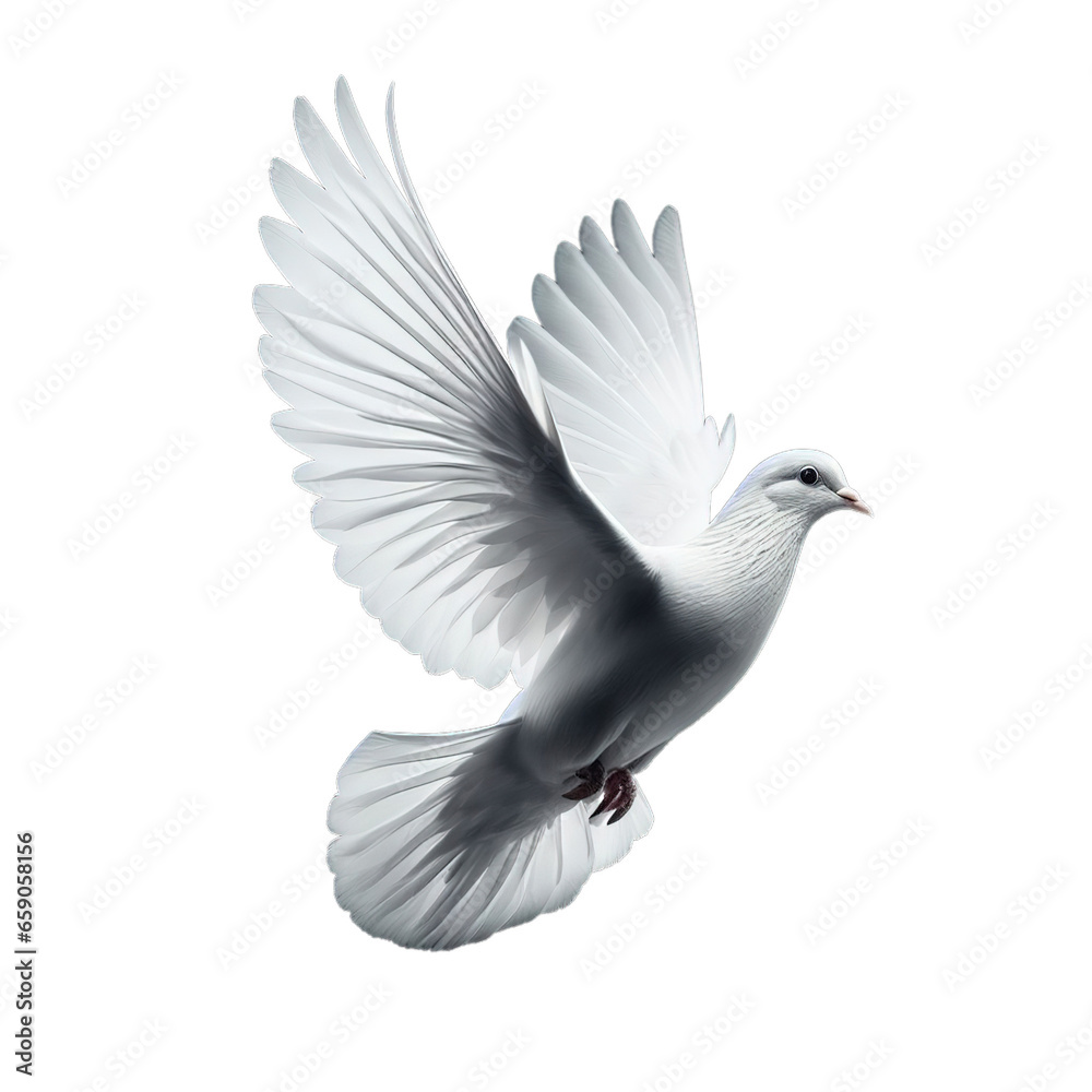 Obraz premium pigeon white flying isolated open wings for background bird peace