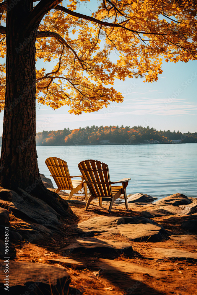 Fototapeta premium autumn landscape, trees by the river