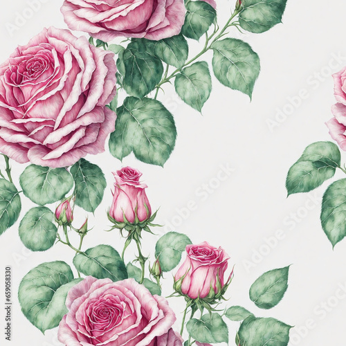 Pink Roses Watercolor Painting Seamless Pattern Colorful Digital Background Floral Design - ai generated