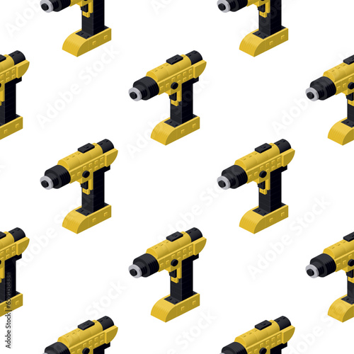 Pattern of screwdrivers in isometry on a white background. Vector