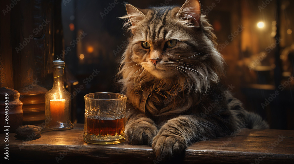 Whiskered Cheers, Hilarious Cat Celebrates New Year's and Christmas Night at the Bar