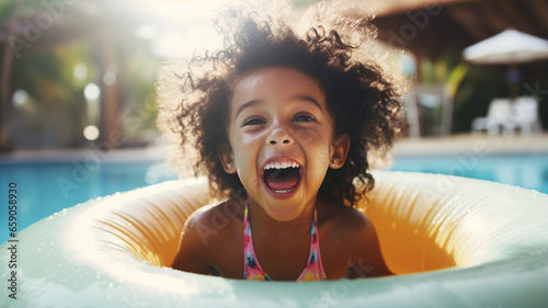 happy african american child in swimming pool