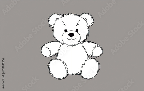 Teddy bear with bow tie on gray background. Coloring page outline