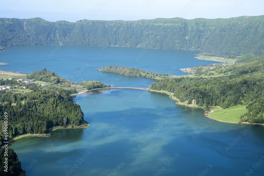 Azul lake and Verde lake from Da Vista Do Rei on the island of Sao Miguel, Azores