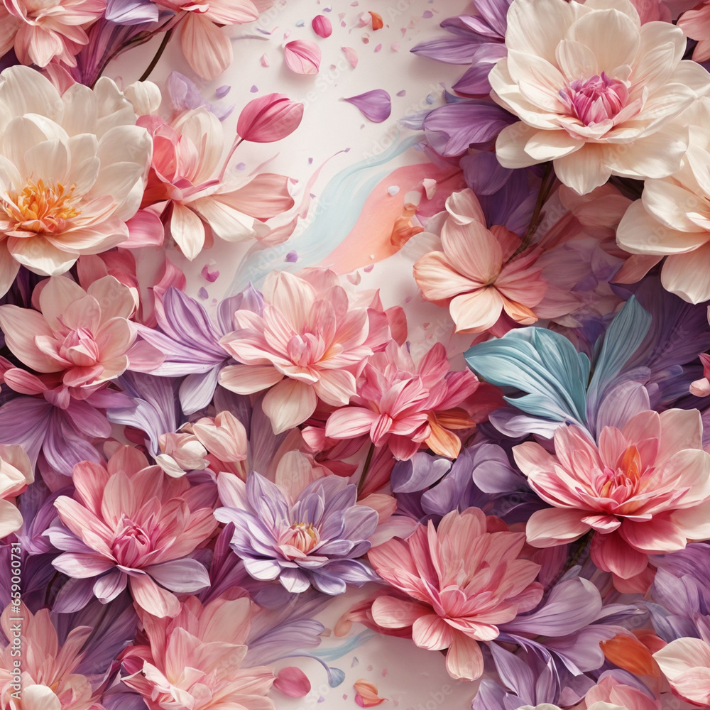 Pink Purple 3D Flowers Seamless Pattern Colorful Digital Background Floral Design - ai generated Pink Purple 3D Flowers Seamless Pattern Colorful Digital Background Floral Design - ai generated
