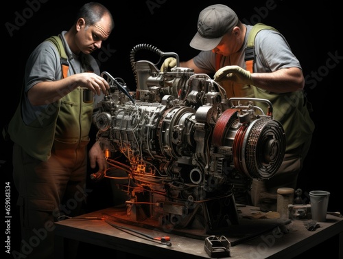 Mechanics Repairing Engine