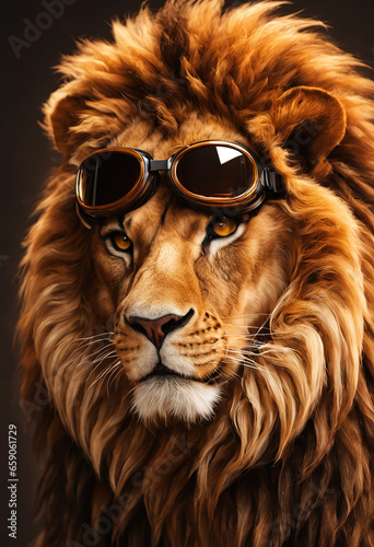 A lion posing with glasses