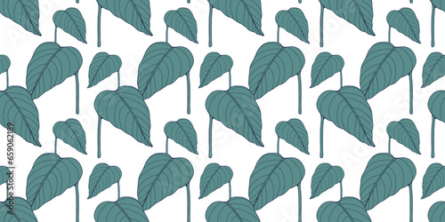 Tropical seamless pattern with turquoise leaves on a white background. Vector pattern for textiles, wrapping paper, wallpaper, covers, cards and backgrounds. © Лилия Агапова