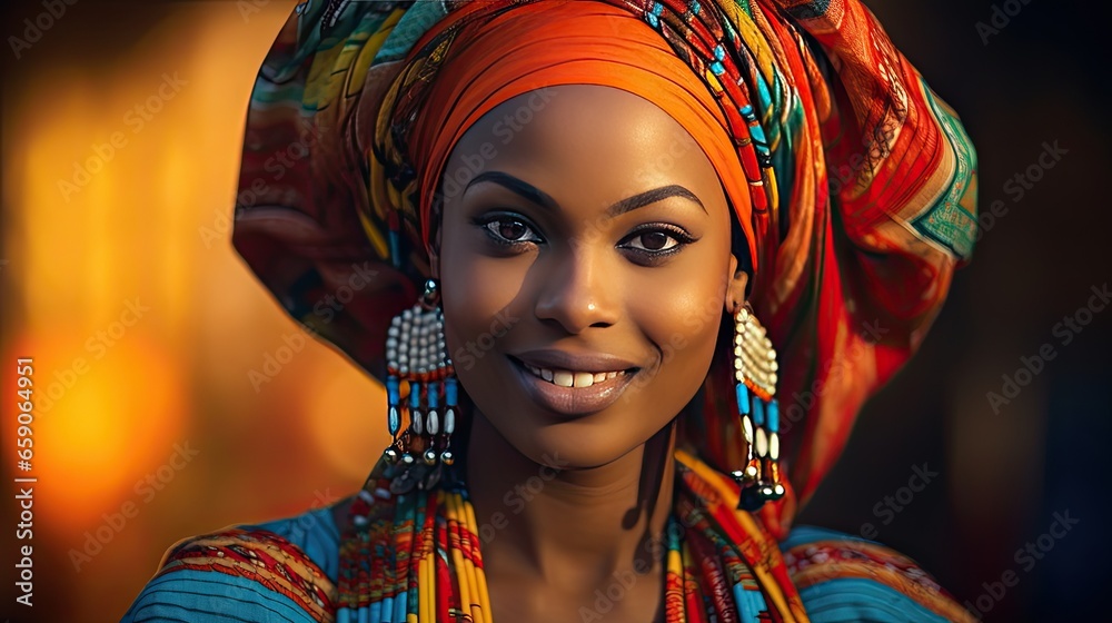 Cultural Charm. A model representing the beauty, culture, genuine smile telling a thousand stories. Vibrant and contrasting color palette.