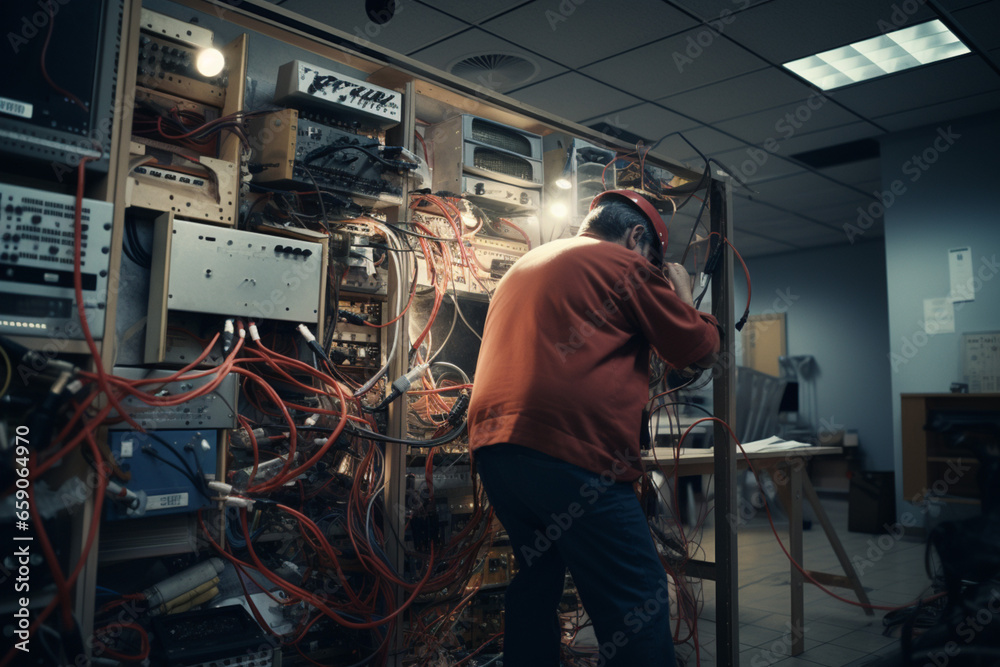 electrician repaired a faulty circuit in a busy office building