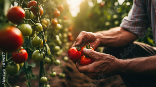 hand picking red tomatos photo