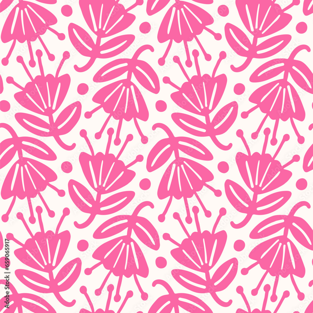 Monochrome  seamless pattern with flowers.  Vector illustration