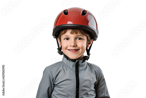 Cute small kid wearing red bicycle helmet (Cutout PNG) isolated on transparent background, AI © Creative optiplex