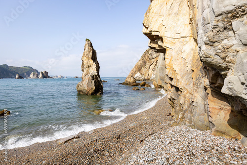 boulders in Playa del Silencio (Silence Beach) at the coast line of Asturias next to Cudillero, Spain