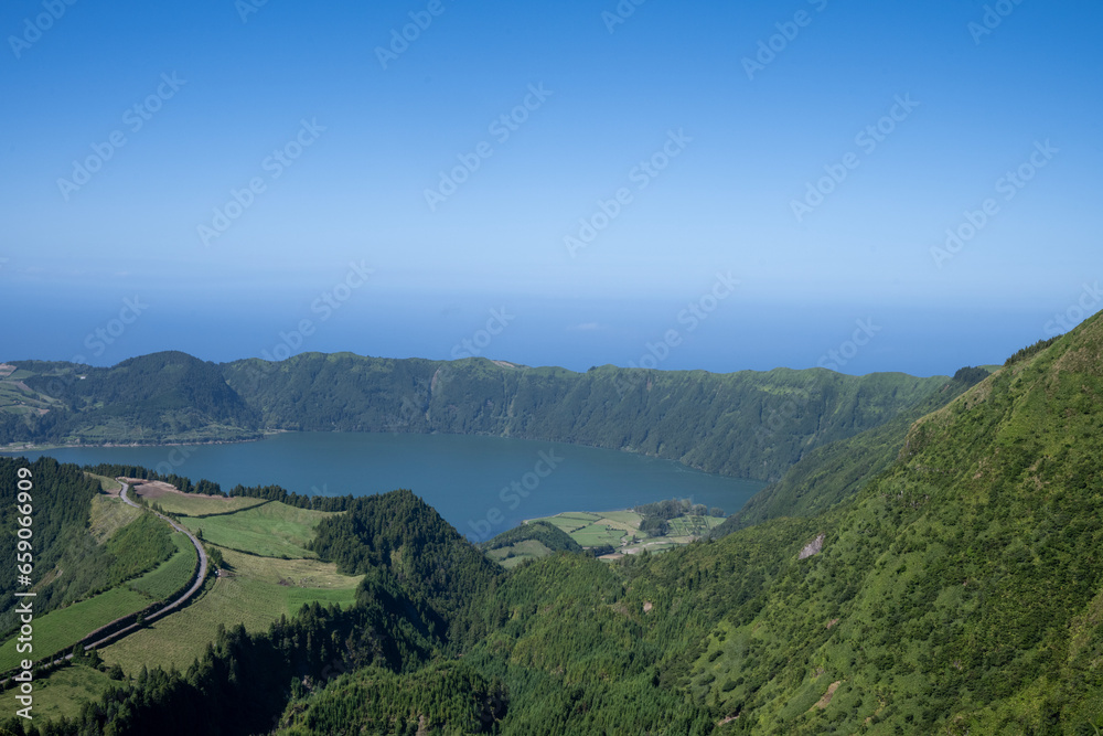Crater and lake from Boca do Inferno viewpoint on Sao Miguel island, Azores