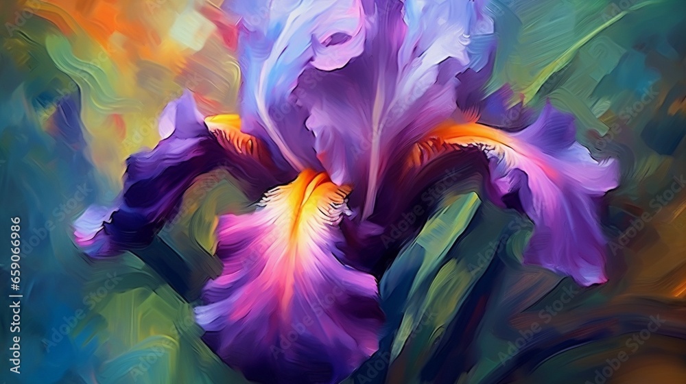 Iris flower post impressionist style vibrant express.Generative AI