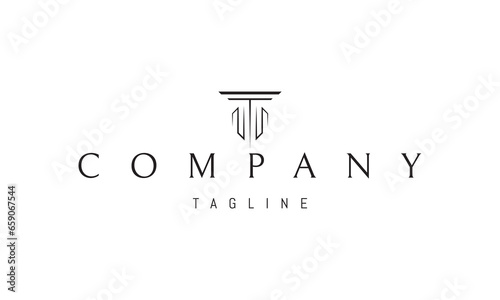 A vector logo with an abstract image of a Greek column representing justice.