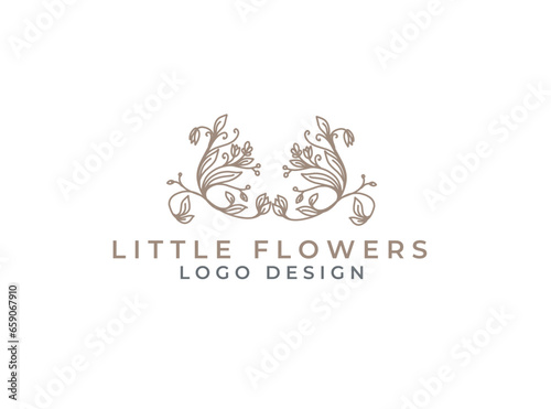 Hand drawn floral frames with flowers, branch and leaves. Elegant logo template. Vector illustration for labels, branding business identity, wedding invitation © amin