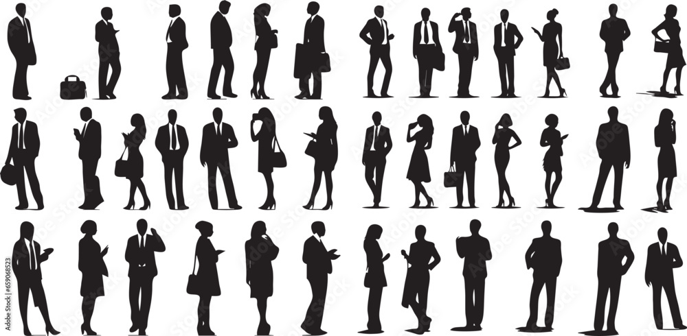 silhouettes of business people businessmen and businesswomen. Corporate and Teamwork Concepts