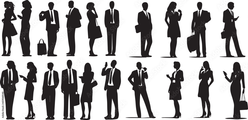 silhouettes of business people. Corporate and Teamwork Concepts