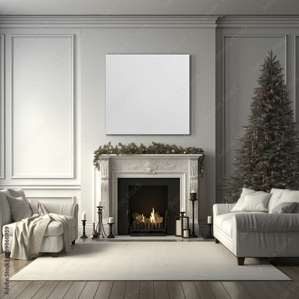 Fototapeta premium Christmas themed white blank canvas mokup
