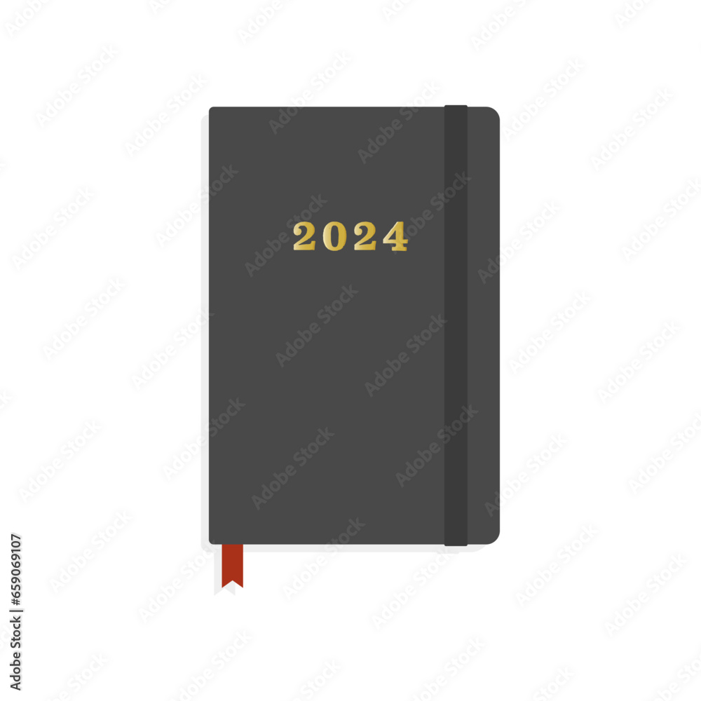 黒い2024年の手帳･日記 - シンプルな年賀状･新年･計画のイメージ素材

