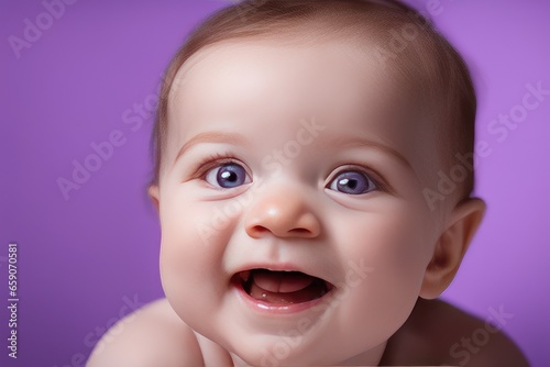 portrait of a baby child on purple background