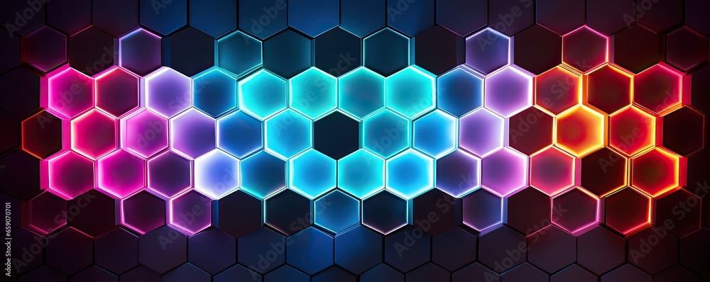 Abstract background with hexagons and glowing neon lights. hexagon wallpaper. Abstract background with hexagons and glowing neon lights. hexagon wallpaper.