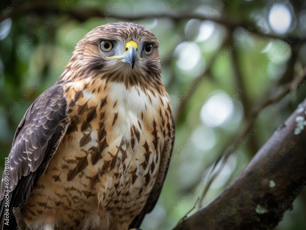 red tailed hawk buteo, Winter cabin exploration . Ai Generative