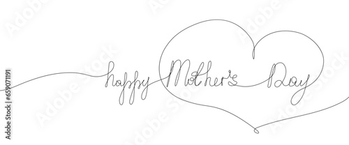 Happy Mother's Day handwritten lettering. Continuous line drawing text design. Vector. Illustration