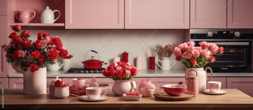 Valentine themed aesthetics in chic kitchen interior Valentine themed aesthetics in chic kitchen interior