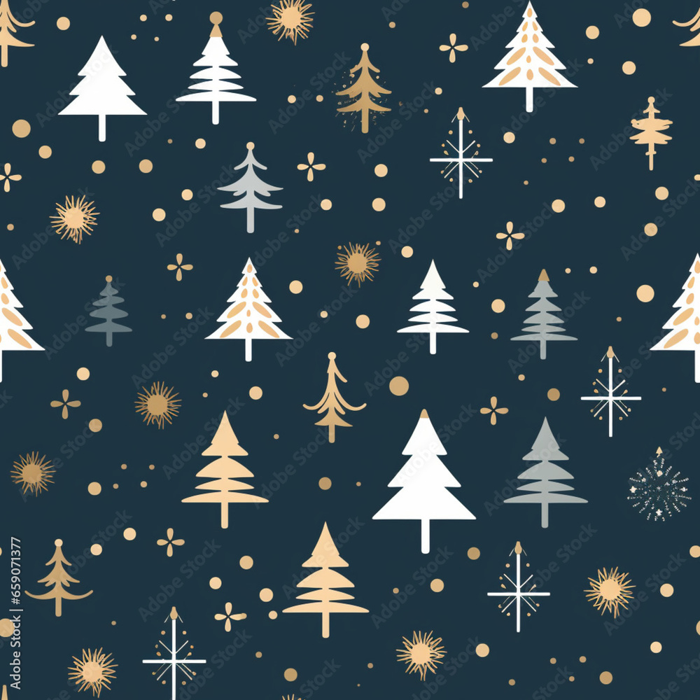 Seamless pattern with Christmas's trees. Vector illustration in retro style.