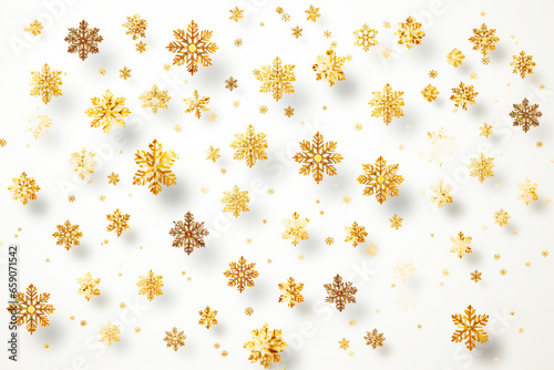 Falling snow flake golden pattern background. AI generativ.