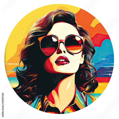 Retro illustration of a woman with sunglasses. Generative AI
