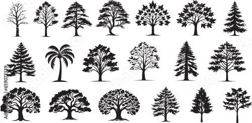 Tree silhouette vector icon set
