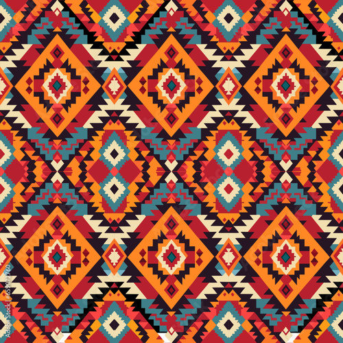 Ethnic abstract ikat pattern. Seamless pattern in tribal, folk embroidery, Mexican style. Aztec geometric art ornament print.Design for carpet, wallpaper, clothing, wrapping, fabric, cover, textile