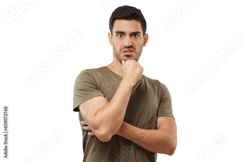 Young man disgusted by something bad, cringe concept