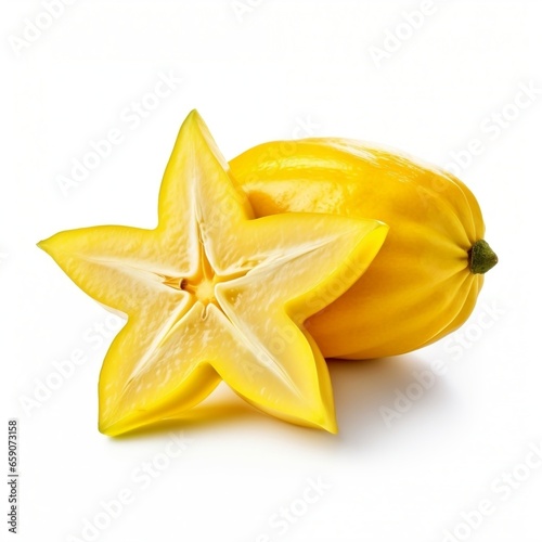 Ripe Star fruit with slice isolated on white background