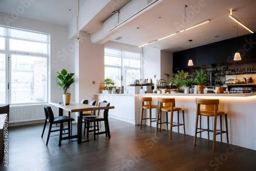 Modern interior design of a Restaurant-coffeeshop. Concept of the best coworker space