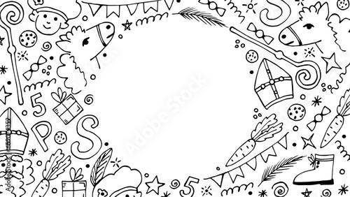 Simple vector illustration. Round frame with space for text, title. Celebration of St. Nicholas Day, Sinterklaas.