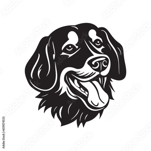 Black and white illustration of a cute dog's head. vector illustration