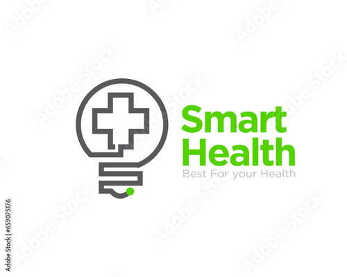 smart health logo designs for medical service with lamp figure