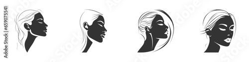 Female face silhouette set. Vector illustration