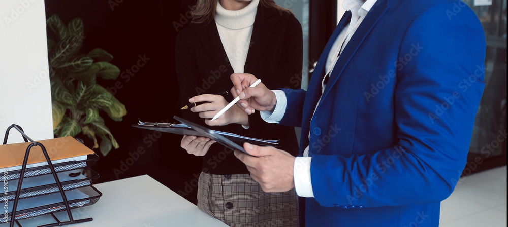 Fototapeta premium Business Documents, Auditor businesswoman checking searching document legal prepare paperwork or report for analysis TAX time,accountant Documents data contract partner deal in workplace office