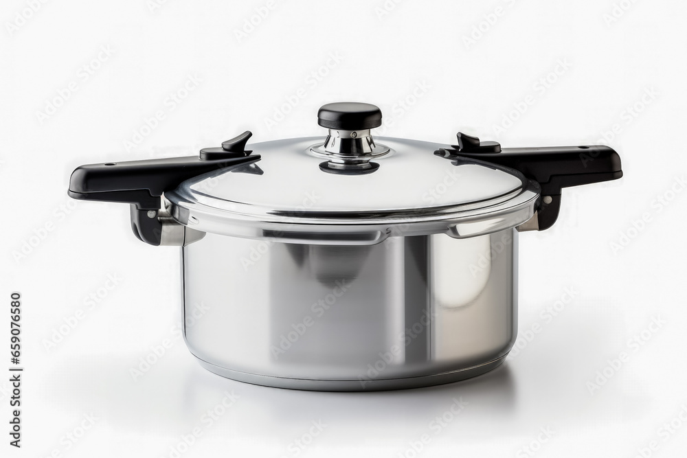 Double valve pressure cooker isolated on White background : compact and versatile kitchen essential Double valve pressure cooker isolated on White background : compact and versatile kitchen essential