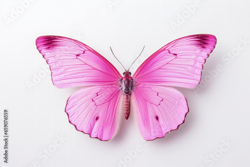 Pink butterfly against white backdrop concise and gracefully captivating  © Nataliia