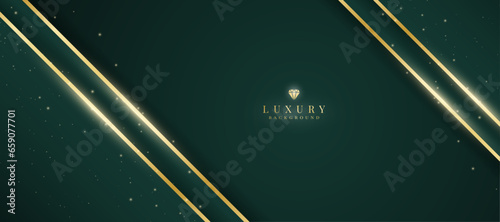 Luxurious dark green background with sparkling gold lines design.