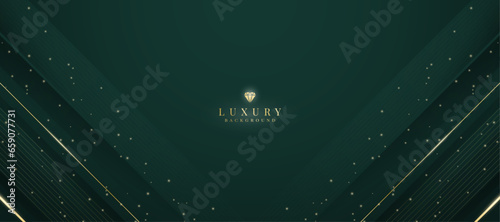 Luxurious dark green background with sparkling gold lines design.
