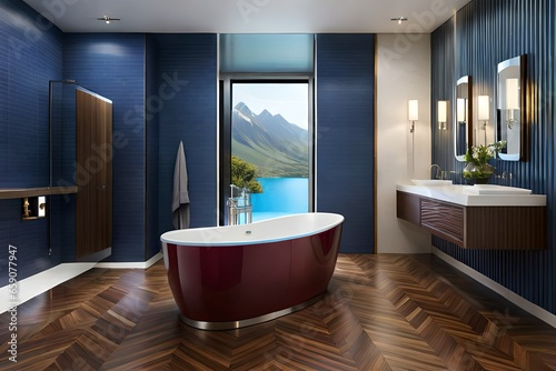 Image of an opulent bathroom retreat showcasing flooring that epitomizes luxury  and walls that create a serene retreat  and vanities and bath tubs that offer a refreshing look.